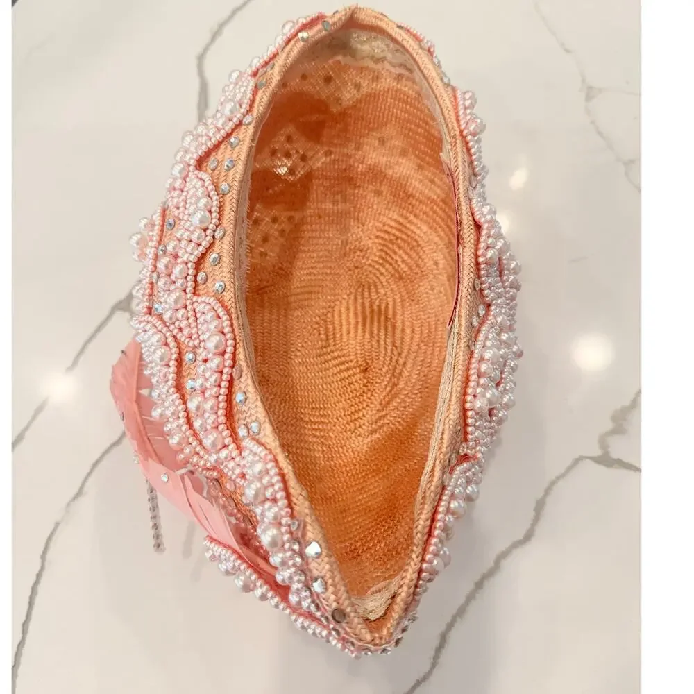 George Zamau'l‎ Couture | Rare Vintage 1940s Pink Felt Rhinestone Feather Hat - Picture 5 of 8